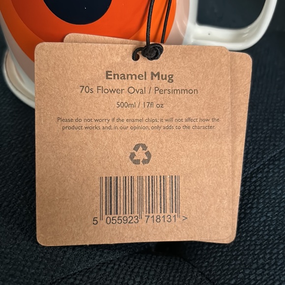 Set of  Orla Kiely “70’s Flower Oval/persimmon” enamel mugs, 17 oz. - Picture 8 of 8